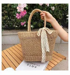 Bolsa de palha artística de nicho francês, bolsa de mão em tecido de palha para mulheres, moda verão, férias, grande capacidade, arco, ombro vazado