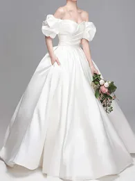 Атласное свадебное платье с боковыми карманами, элегантное свадебное платье без бретелек на шнуровке/молнии сзади, высокое качество, Новое поступление 2024 года
