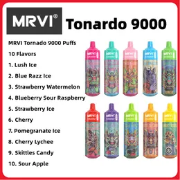 Sigaretta elettronica Vape monouso originale MRVI Tornado 9000 con pod preriempito da 18 ml Grande capacità di vapore 600 mAh Batteria ricaricabile 2/3/5% Vapes