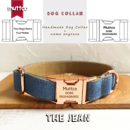 MUTTCO selbst entworfenes personalisiertes Haustierhalsband THE JEAN, handgefertigtes Halsband, 5 Größen, gravierte roségoldene Schnalle, Hundehalsband und Leine UDC035M272R