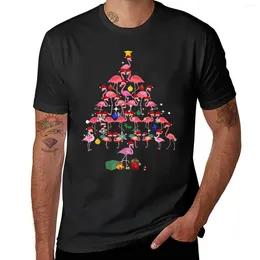 Herren-Poloshirts, lustiges Flamingo-Weihnachtsbaum-T-Shirt, niedliche Kleidung, ästhetisches T-Shirt für Männer