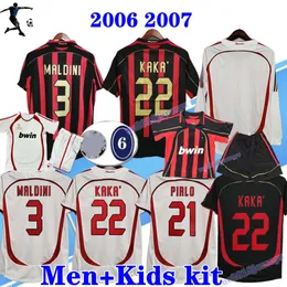 Män- och barnkit långärmad 2006 2007 Retro Soccer Jersey Kaka Maldini Ronaldinho Inzaghi Pirlo Vintage Shirt 06 07 Acclassic Adult Kit Children Home Away