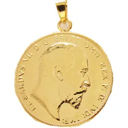 P09COIN PENDANT 1902 Edward VII Sovereign London Mint Luster Superb Gold Plated Fashion JewelryDiameter22mm285b