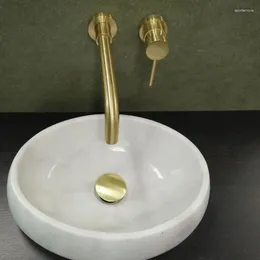 Bathroom Sink Faucets Vidric Brushed Gold Dark Into The Wall Basin Faucet Full Copper And Cold Mounted Siamese