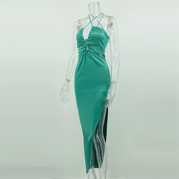 캐주얼 드레스 2024 유럽과 미국 여성 스플릿 섹시한 교수형 목걸이 핏 드레스 4222