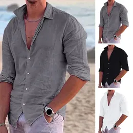 Cotton Linen 2023 Summer Mens Solid Color Linen Casual Shirt Cardigan Long Sleeve Thin Breathable Shirts US S3XL 240312