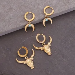 New Bohemian Style Bull Head Moon Trendy and Personalized Punk Titanium Steel Earrings E359