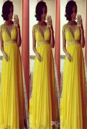 Bright Yellow Short Sleeves Chiffon Long Evening Dresses For Pregnant Maternity Women Formal Party Prom Gowns Empire Beads Crystal2256065