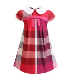 INS girl dress clothing NEW arrival summer Girls short Sleeve lapel dress high quality cotton baby kids big plaid bow dress BY08042132861