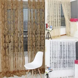 Retro flocado floral voile porta janela cortina painel sheer tule cortina de triagem sala estar crianças quarto Curtains204n