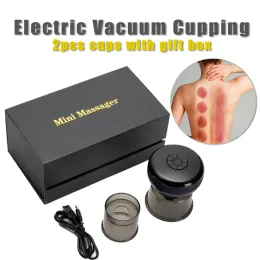 Massager 2 burkar elektriska vakuumkoppar massage för kroppsskrapning av sugkoppar vibrationsuppvärmningsterapi Anti cellulit fettbrännare detox