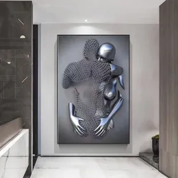 Gemälde Paare Metall Figur Statue Leinwand Malerei Nordic Liebe Kuss Poster und Drucke Sexy Körper Wand Kunst Bilder Für Wohnzimmer Ro299Q