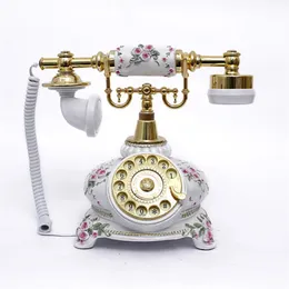 Telefone antigo de cerâmica com estilo vintage e relevo branco rosa telefone de mesa para decoração de sala de estar3136