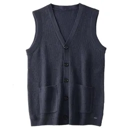 Gilet maglione da uomo Cardigan lavorato a maglia senza maniche con scollo a V Gilet lavorato a maglia con cappotto termico addensato solido 240312