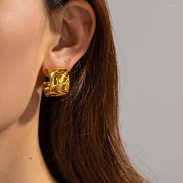 Brincos de parafuso prisioneiro na moda 18k aço inoxidável banhado a ouro martelo largo grão hoop manchar livre temperamento charme jóias aretes de mujer