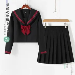 Siyah Ortodoks Stili Japon Koreli Öğrenci Okulu Üniforması JK Kız Anime Cosplay Sailor Suit Sınıf Top Etekler 240229