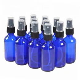 Frascos grossos de spray de vidro âmbar azul cobalto de 50ml para óleos essenciais - com pulverizadores de névoa fina preta Wcxkb Vpdxb