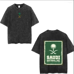 Men's T Shirts Saudi National Day T-shirt Cotton Clothing Short Sleeve Tops Eid Al-Fitr Tshirt Washed Summer Tees Casual Top