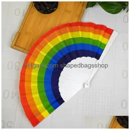 Dekoracja imprezowa Rainbow Hand Hold Cloth Fan do hurtowego plastikowego tańca składane rekwizyty WB500 Drop dostawa domowy ogród świąteczny DHB4O