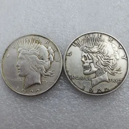 USA head-to-head två ansikte 1922 1922 Fredsdollar skalle zombie skelett hand snidad kopia mynt176l