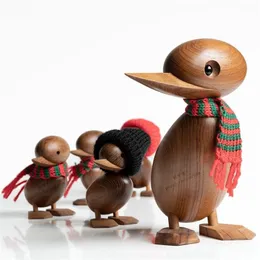 Duck Duckling Wood for Crafts Animal Figures Wooden Decoration Home Accessorie Living Room Christmas Danish Nordic Desk Ornament 2300R