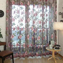 Zasłony zasłony eleganckie zasłony w salonie kwiatowy tiulowy okno panel okienny panelu Sheer Scalf Valange for Girl Bedroom329J