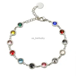 Bracciale JINHUI Bracciale ingioiellato colorato Popolarità T S Bracciale in acciaio inossidabile per donna 12 pietre preziose Catena di gioielli in cristallo arcobaleno