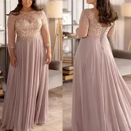 Plus Size Mutter der Braut mit 3/4 Langarm -Spitzen -Chiffon -Himmelblaue Mutter Kleider OCN Hochzeitsfeier Abendkleid