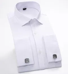 Camicie da uomo a maniche lunghe Camicia elegante da uomo in tinta unita formale Polsino alla francese Colletto a spalla Tasca Abiti maschili Cena Matrimonio Primavera8534724