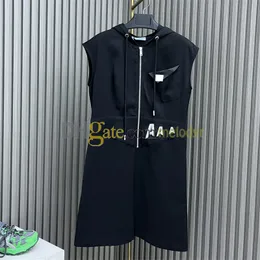 Vestido de carta bordado designer casual vestido com capuz para mulheres clássico emblema verão saias sem mangas com zíper vestidos soltos