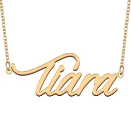 Tiara Name Necklace Pendant for Women Girls Birthday Gift Custom Nameplate Kids Best Friends Jewelry 18k Gold Plated Stainless Steel