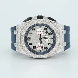 Stylishly Crafted Latt Half Iced Out Stainls Steel Case Anpassad blå gummiband Moissanite Diamond Wrist Watch för män