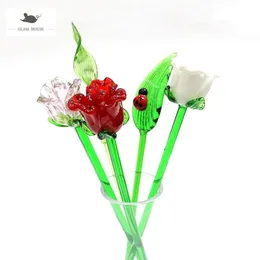 Lampwork Handmade Art Murano Glass Flower Lovely Long Stem Rose Ornament Valentine's Day Holiday Party Gifts For Home Vase De310s