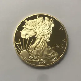 10 st Dom Eagle Badge 24K Gold Plated 40 MM Commemorative Coin American Statue Liberty Souvenir Drop Acceptable Coins318n