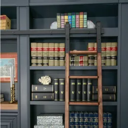 6ft-16ft estilo rústico preto aço deslizante biblioteca escritório escada conjunto de pista de rolo kit sem ladder257s