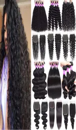 Pacotes de cabelo virgem brasileiro com fechamento onda profunda cabelo humano tece com fechamento de renda não processado cabelo peruano malaio exten4597145