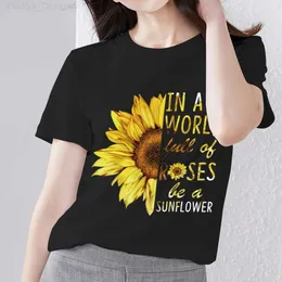 T-shirt das mulheres T-shirt das mulheres Casual Slim Classic Black Soft Suower Padrão Impressão Respirável O-pescoço Confortável Juventude Womens Roupas Top L24312