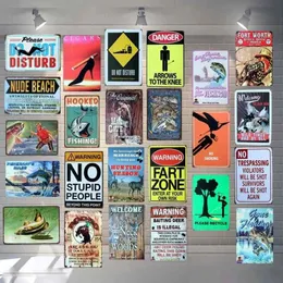 낚시 경고 표시 플라크 금속 빈티지 동물 보호 주석 벽을위한 벽 포스터 바 아트 홈 장식 Cuadros 벽 예술 그림 226g