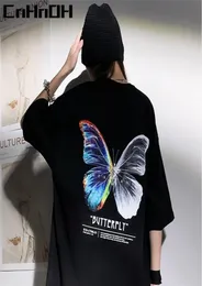 Cnhnoh hip hop büyük boy tişört erkek sokak kıyafeti harajuku renk kelebek tshirt kısa kollu polyester gevşek hiphop tshirt a33 2203620594