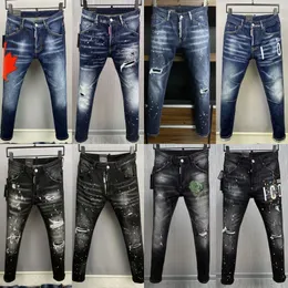 D2 DSQ ICON Stilista alla moda d2 Pantaloni ricamati Piedi magri Jeans viola Strappati Vernice di moda schizzata Retro Blu Streetwear Dsquare Jeans viola marca