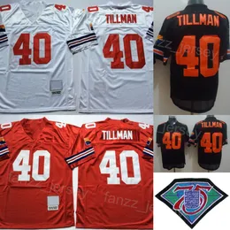 레트로 풋볼 40 Pat Tillman Jersey Men 75 주년 기념 빈티지 스포츠 팬을위한 모든 스티치 레드 블랙 흰색 색상 통기 가능한 순수면 높은 남성 판매 유니폼