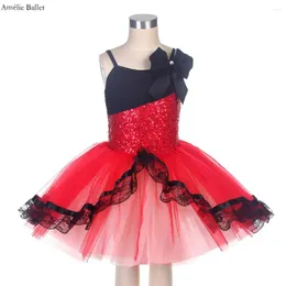 Stage Wear 22069 Sparkling Red Sequin Spandex med svart trikå romantisk balettdans tutu flickor kvinnor prestanda klänningar