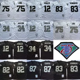 Vintage Football 82 Ai Davis Jerseys 83 Ted Hendricks 87 Dave Casper 12 Ken Stabler 34 Bo Jackson 75 Howie Long 75 -årsjubileumsbroderier 1974 1976 1987 Retro