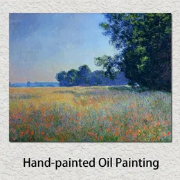Handbemalte Leinwandkunst, Claude Monet Ölgemälde, Reproduktion, Hafer- und Mohnfeld, Giverny, für Büro-Wanddekoration245J