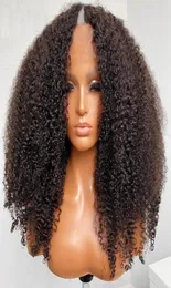 Glueless Afros Kinky Curly 100 Human Hair V 부가 가발 중간 부품 250density Peruvian Remy Afro 4B 4C Full Curlys u 부품 Shape9902973