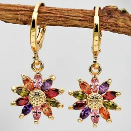 Dangle Earrings Bohemian Vocation Style Drop Women Gold Sun Flower Color Mix Zircon Luxury Long OBS1631