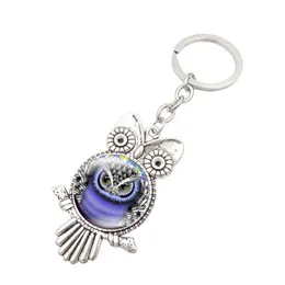 Keychains Lanyards Owl Glass Cabochon Keyring Keychain Shape Charms Accessories Bag hänger Fashion Jewelry 340070 Drop Leverans DHG6A