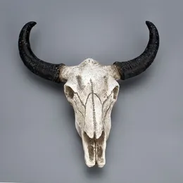 Resina Longhorn Mucca Testa di teschio Decorazione da appendere a parete 3D Animale Fauna selvatica Scultura Figurine Artigianato Corna per la decorazione domestica T2003313385