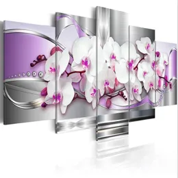 5-teiliges Set ohne Rahmen, Leinwanddruck, moderne Mode, Wandkunst, Diamant-Orchideen-Blume für Heimdekoration268Z
