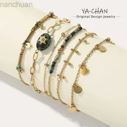 Bangle Yachan 18K Gold PVD Pleted Bracelet Sain Stali Stal Saile For Women Charm African Turquoise Stone Trenda Bejdia Prezent LDD240312
